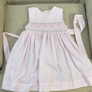Smocked Strawberry Dress Spring Easter Pink Seersucker girls 4T